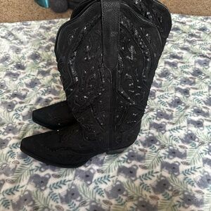 Elegant Black Sequin Women's Cowboy Boots
